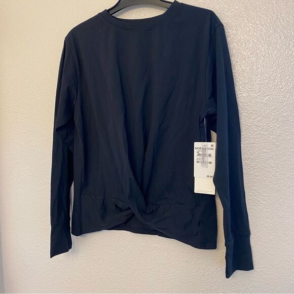 Zella girls black crewneck front twist stretchy long sleeve top L 10/12 NEW - Picture 1 of 10